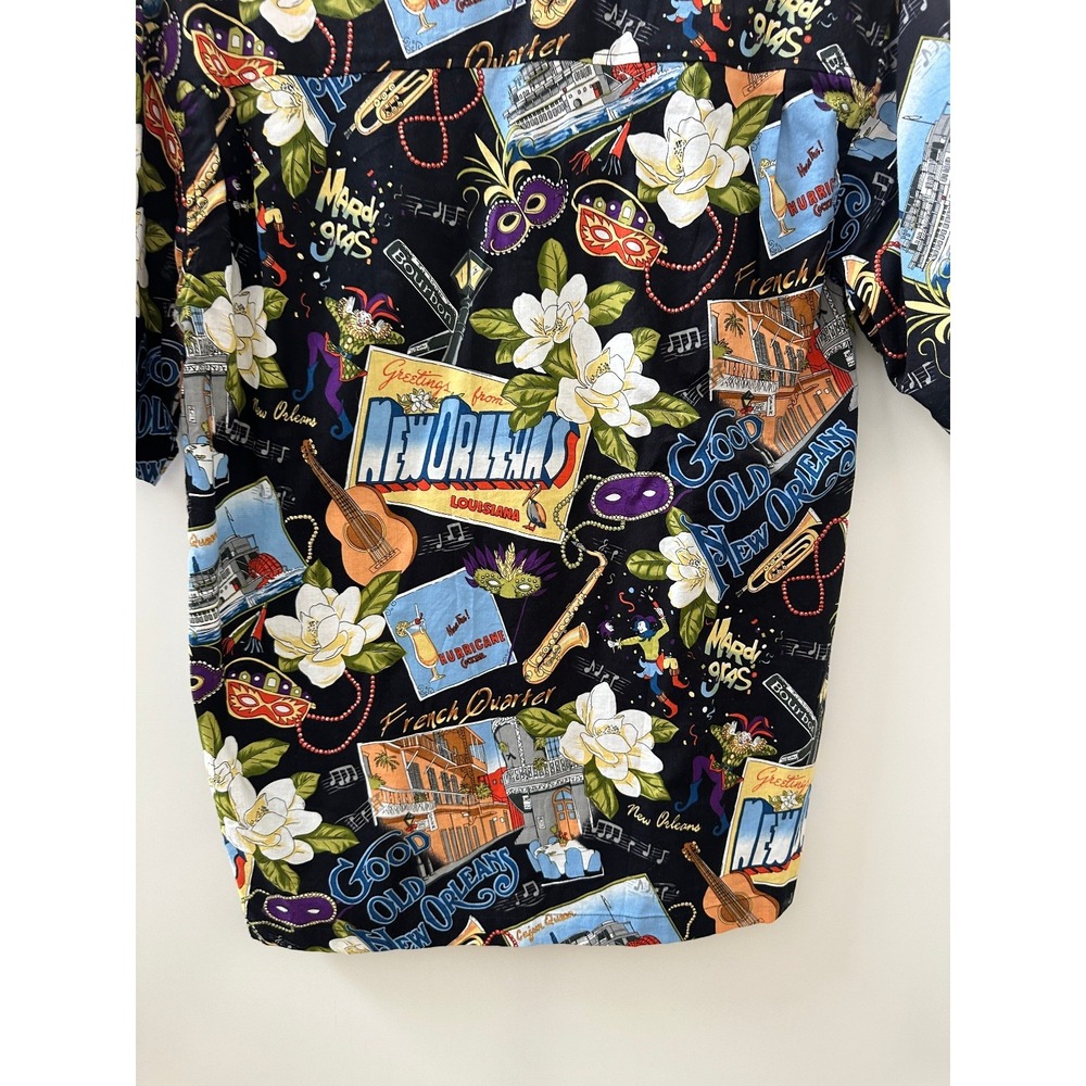 David Carey New Orleans Camp Shirt Black Button Up Collared Short Sleeve Mens M - Picture 3 of 15